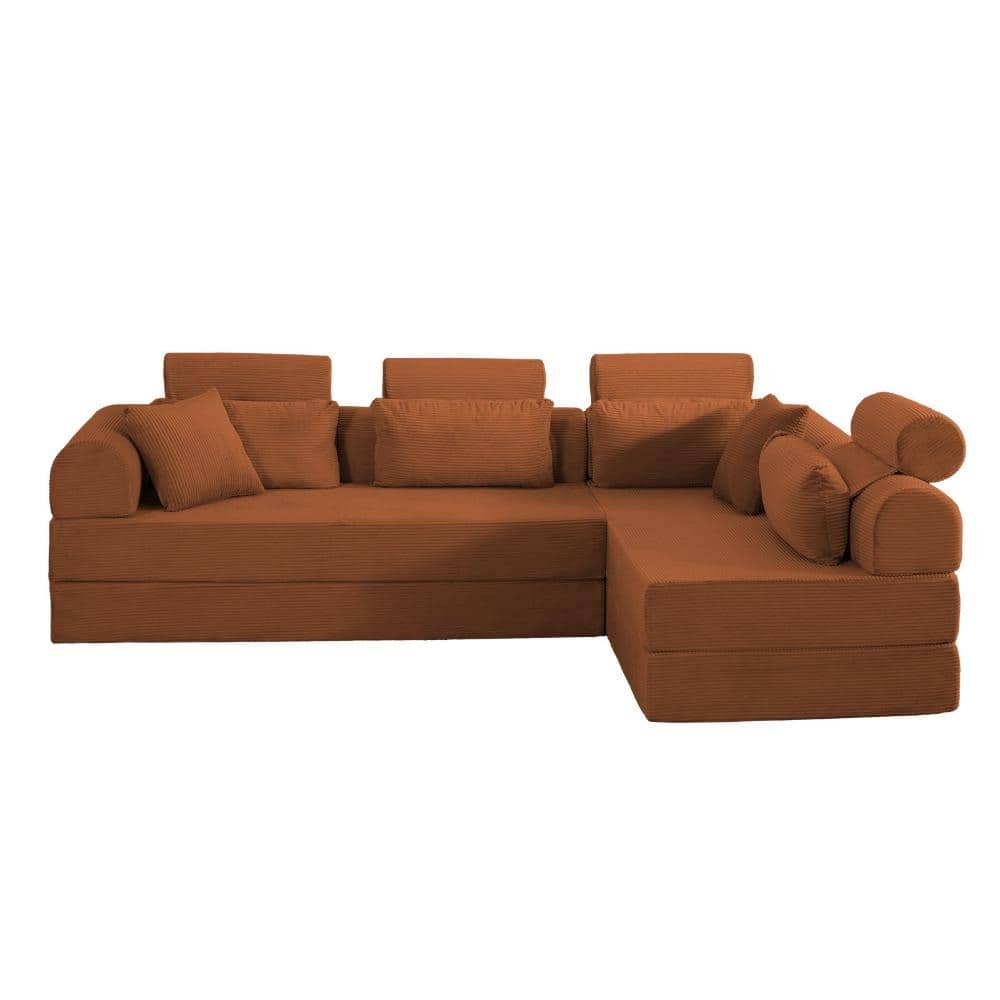 106 in. Armless 4-piece Corduroy L-Shape Sectional Sofa with Ottoman in Orange durable construction
