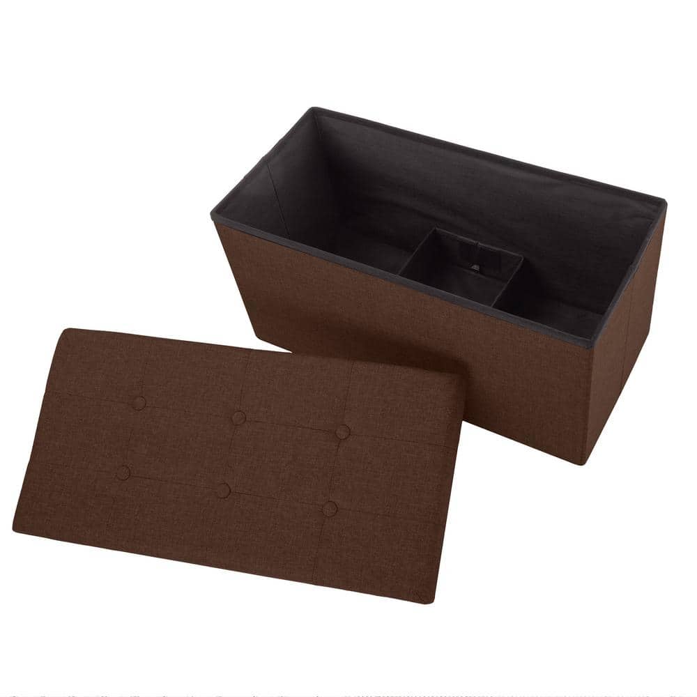 Brown Polyester Rectangular Storage Ottoman Set with Wood Frame
