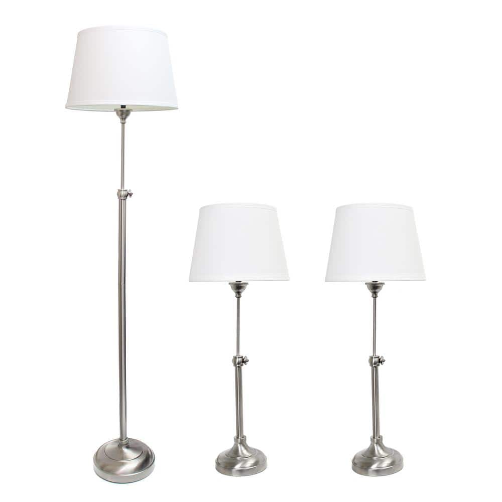 Brushed Nickel Elegance 3-Piece Adjustable Lamp Set with White Shades