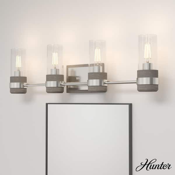 Hunter River Mill 30.5 in. 4-Light Brushed Nickel Vanity Light with Clear Seeded Glass Shades