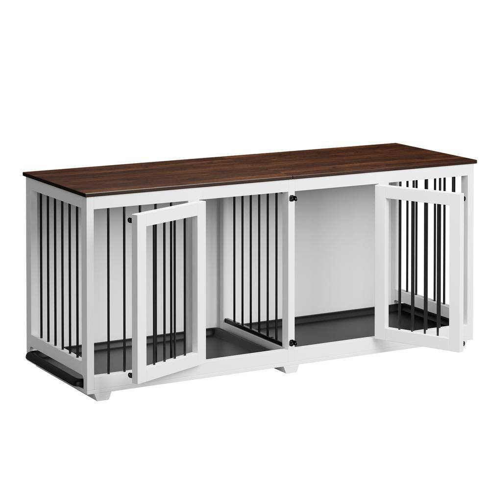 FUFU&GAGA HeavyDuty Wooden Dog Crate with Trays and Divider for 2 Dogs, XXL Large Dog Crate