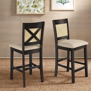 26.32 in. Black Cane X-Back Wood Accent Counter Height Chair (Set of 2)