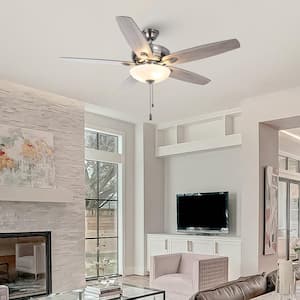 52 in. Indoor Antique Pewter Downrod and Flush Mount Ceiling Fan with Light and Pull Chains