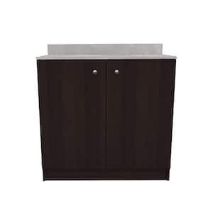 36.02 in. W x 19.69 in. D x 34.06 in. H Espresso/Stone Finish Ready to Assemble Wood Breakroom Base Kitchen Cabinet