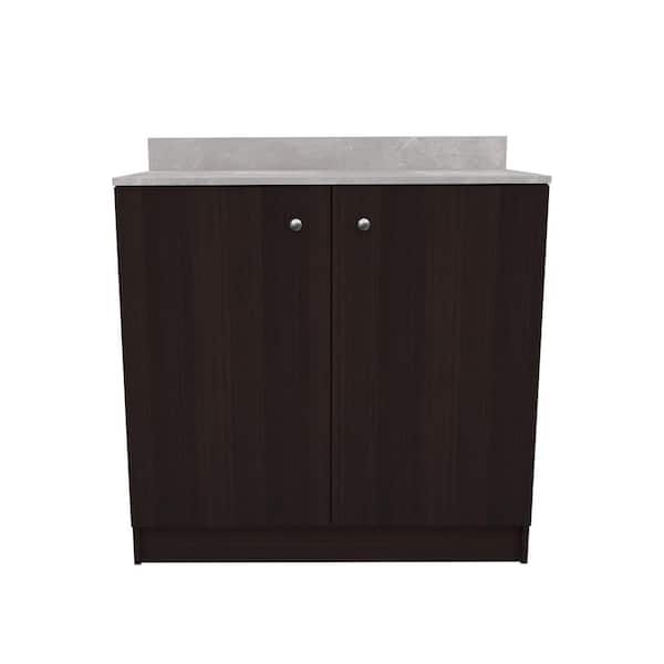 inval america LLC 36.02 in. W x 19.69 in. D x 34.06 in. H Espresso/Stone Finish Ready to Assemble Wood Breakroom Base Kitchen Cabinet