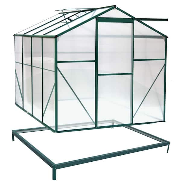 6 ft. W x 8 ft. D Polycarbonate Walk-in Greenhouse Kit for Outdoors, with Adjustable Roof Vent, Aluminum Frame, Green