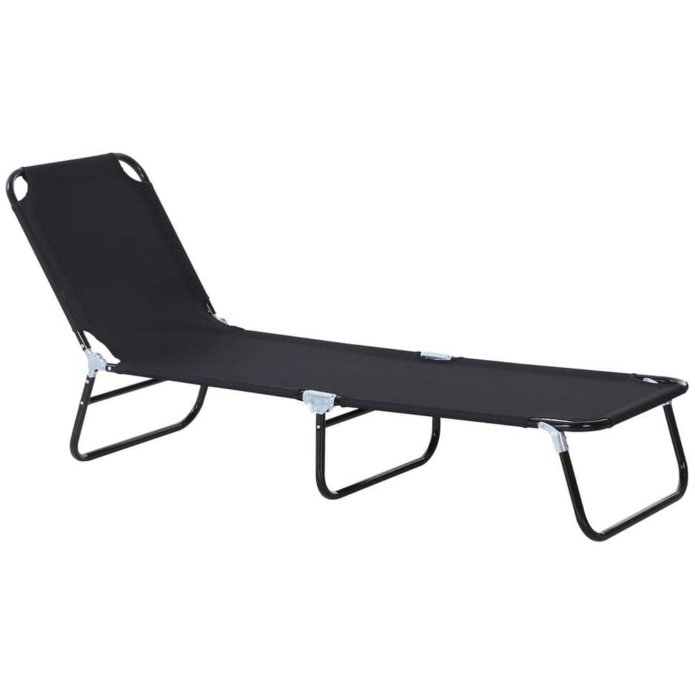 Black Metal Outdoor Chaise Lounge Chair with Reclining Back, Steel Frame an