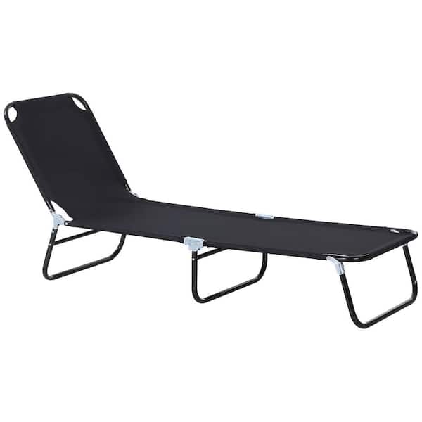 Unbranded Black Metal Outdoor Chaise Lounge Chair with Reclining Back, Steel Frame and Breathable Mesh
