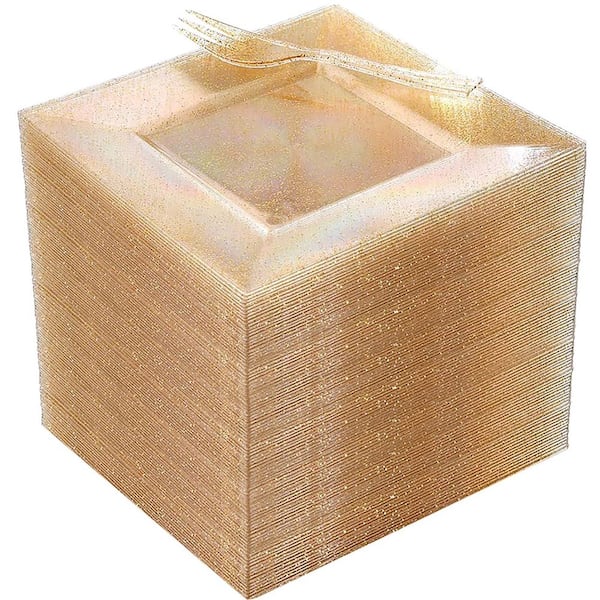 200-Piece Gold Glitter Square Dessert and Appetizer Plate Set with 100 Plastic Forks for Elegant Parties