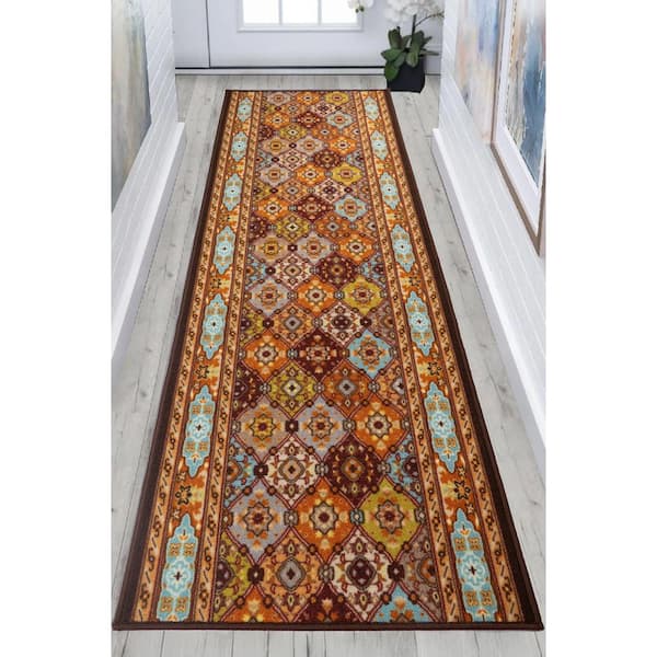 Bakhtiari Design Cut to Size Multicolor Color 36" Width x Your Choice Length Custom Size Slip Resistant Runner Rug