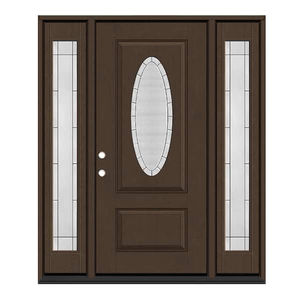 Regency 64 in. x 80 in. 3/4L Oval Empire Glass RHIS Hkry Mahogany Fiberglass Prehung Front Door w/12in-Full SLs 4-9/16