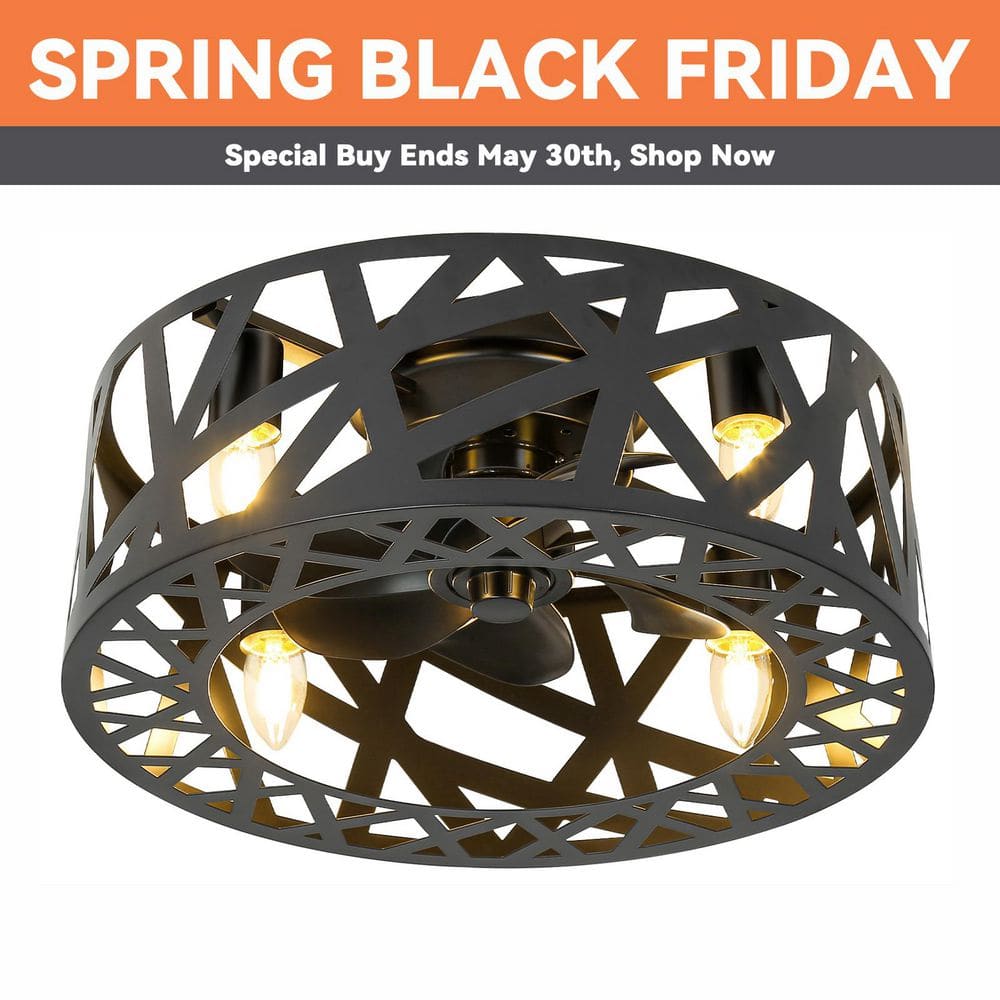 18 in. Indoor Black Ceiling Fan with Lights and Remote, Flush Mount Fan, 6-