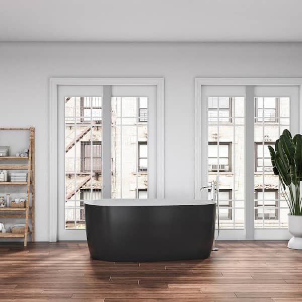 ROSWELL Viana 67 in. Acrylic Flatbottom Soaking Bathtub in Black