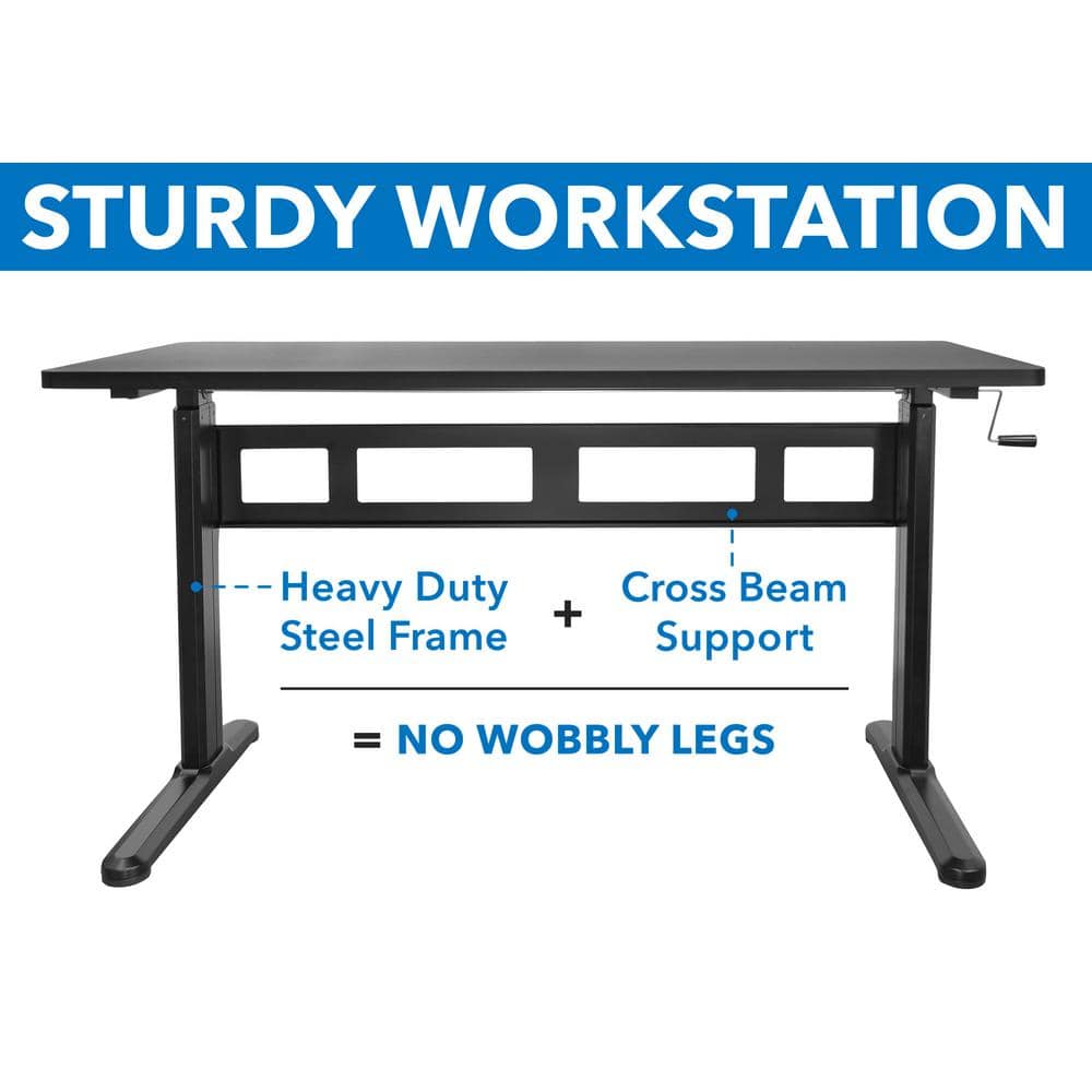 ErgoFlex 54'' Black Steel Manual Height Adjustable Desk