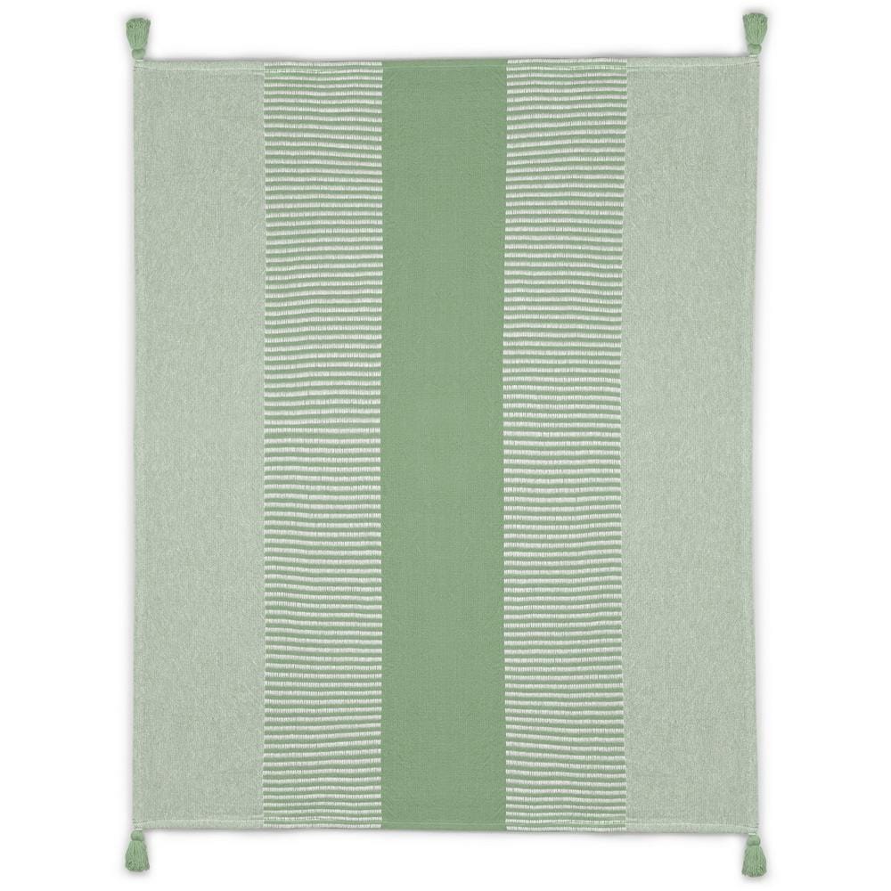 Radiant Green/White Hand-Woven Striped Contemporary All Natural Cotton Thro