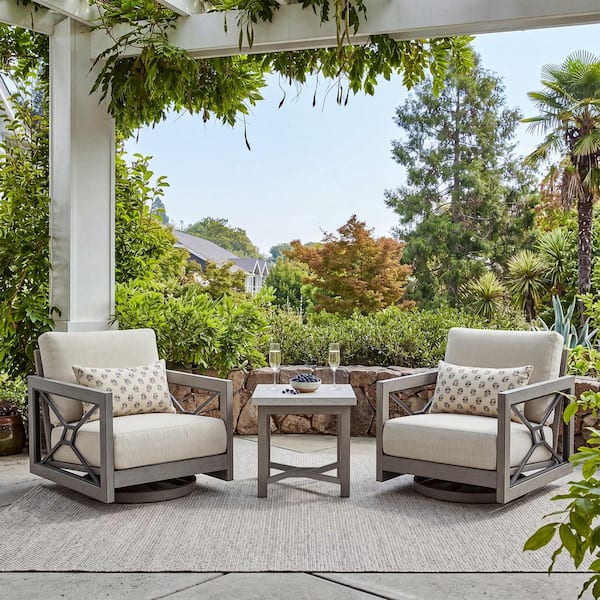 Marindo 3-Piece Aluminum Swivel Outdoor Conversation Set with Sunbrella Echo Dune Cushions