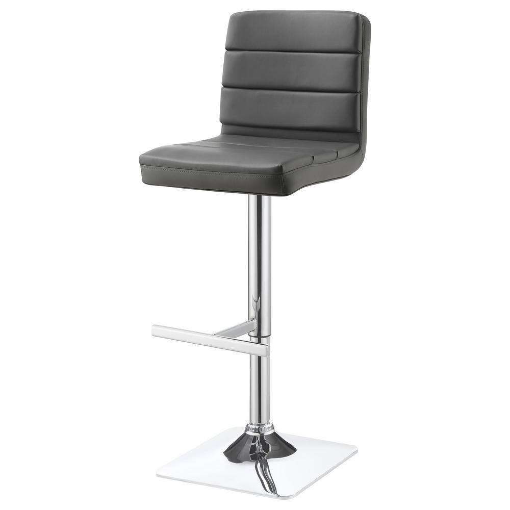 Gray Faux Leather Adjustable Bar Stools with Chrome Base, Set of 2