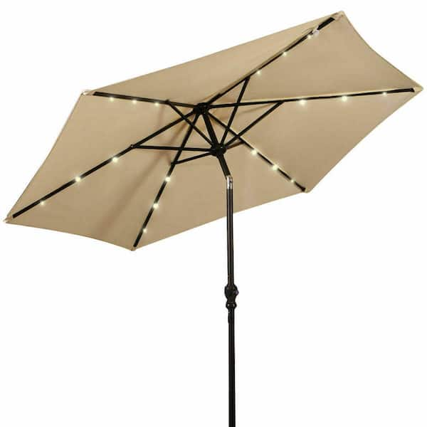 Costway 9 ft. LED Steel Market Solar Tilt Patio Umbrella in Beige ...