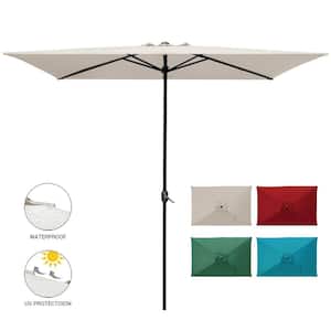 10 ft. x 6.5 ft. Rectangular Market Outdoor Patio Umbrella Table with Push Button Tilt and Crank in Beige