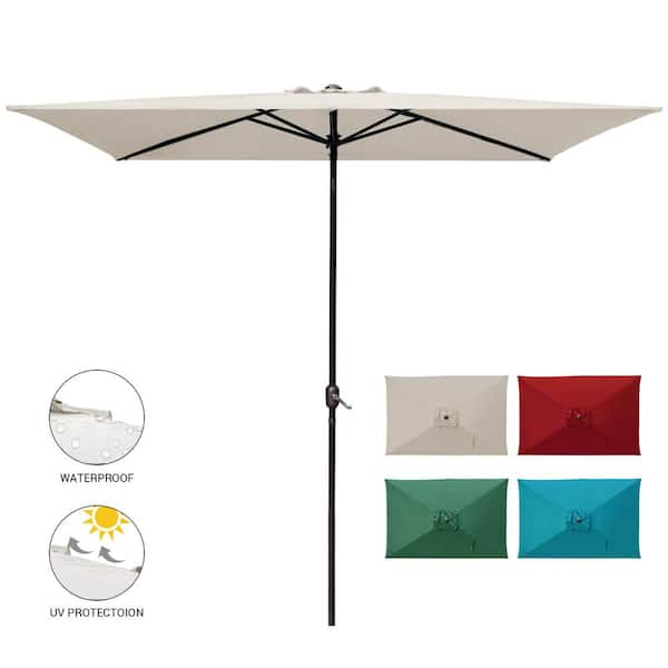 LAUREL CANYON 10 ft. x 6.5 ft. Rectangular Market Outdoor Patio Umbrella Table with Push Button Tilt and Crank in Beige