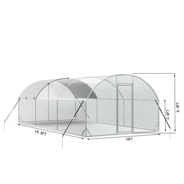 GOGEXX 10 ft. x 20 ft. Flat Top Large Metal Walk-in Chicken Coop Galvanized Poultry Cages with Waterproof Cover Outdoor