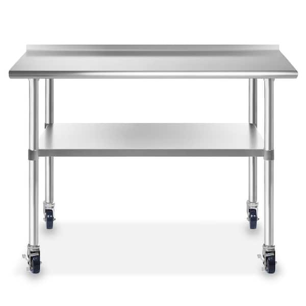 48 x 24 in. Stainless Steel Kitchen Utility Table with Backsplash and Bottom Shelf and Casters