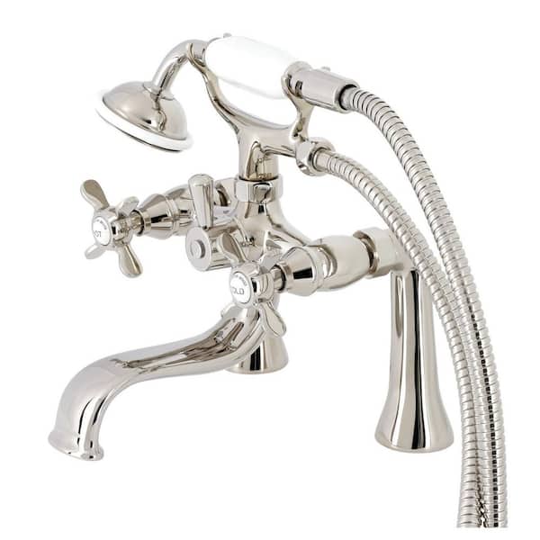 Kingston Brass Essex 3-Handle Deck-Mount Clawfoot Tub Faucets with Handshower in Polished Nickel