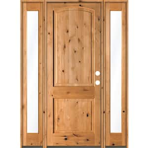 58 in. x 96 in. Rustic Knotty Alder Arch clear stain Wood Left Hand Inswing Single Prehung Front Door/Full Sidelites