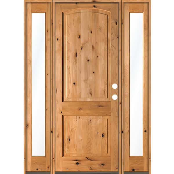 Krosswood Doors 64 in. x 96 in. Rustic Knotty Alder Arch clear stain Wood Left Hand Inswing Single Prehung Front Door/Full Sidelites