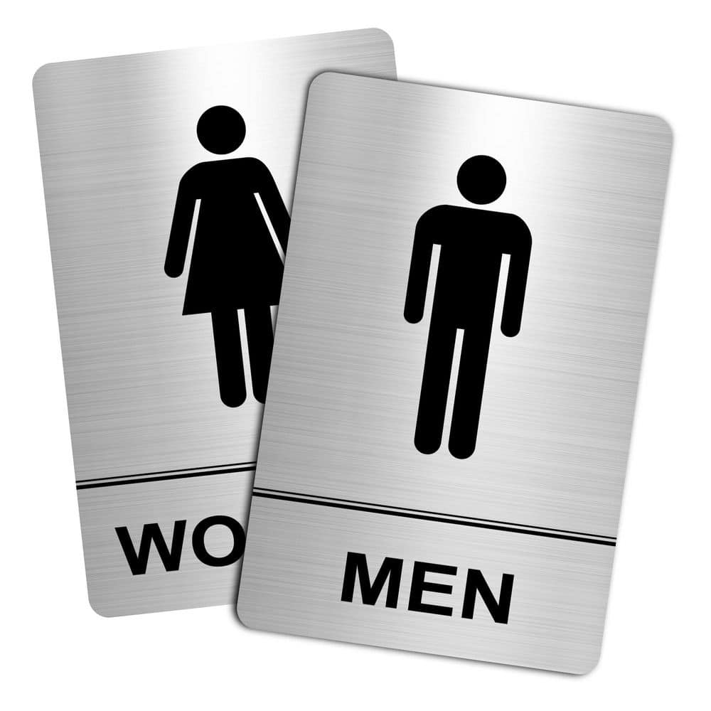 2-Pack Brushed Nickel Metal Unisex Restroom Signs Strong Adhesive Easy Install Bathroom Door Wall Sign price history on PriceWatchPro