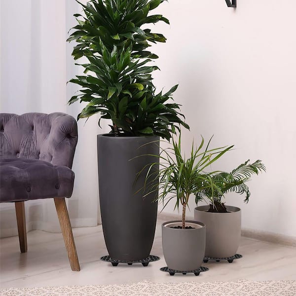 8-Pack Black Plastic Round Plant Stand for Flower Pot (1.2 in. H 2