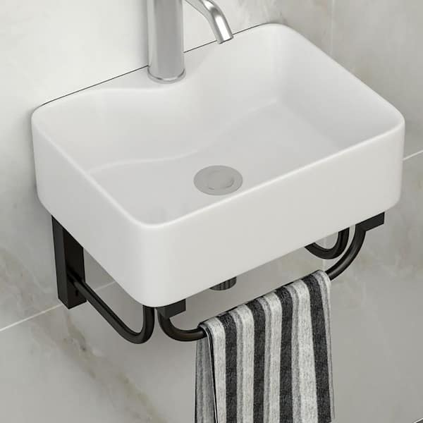 5 in Wall-Mounted Rectangular Bathroom Ceramic Sink in White