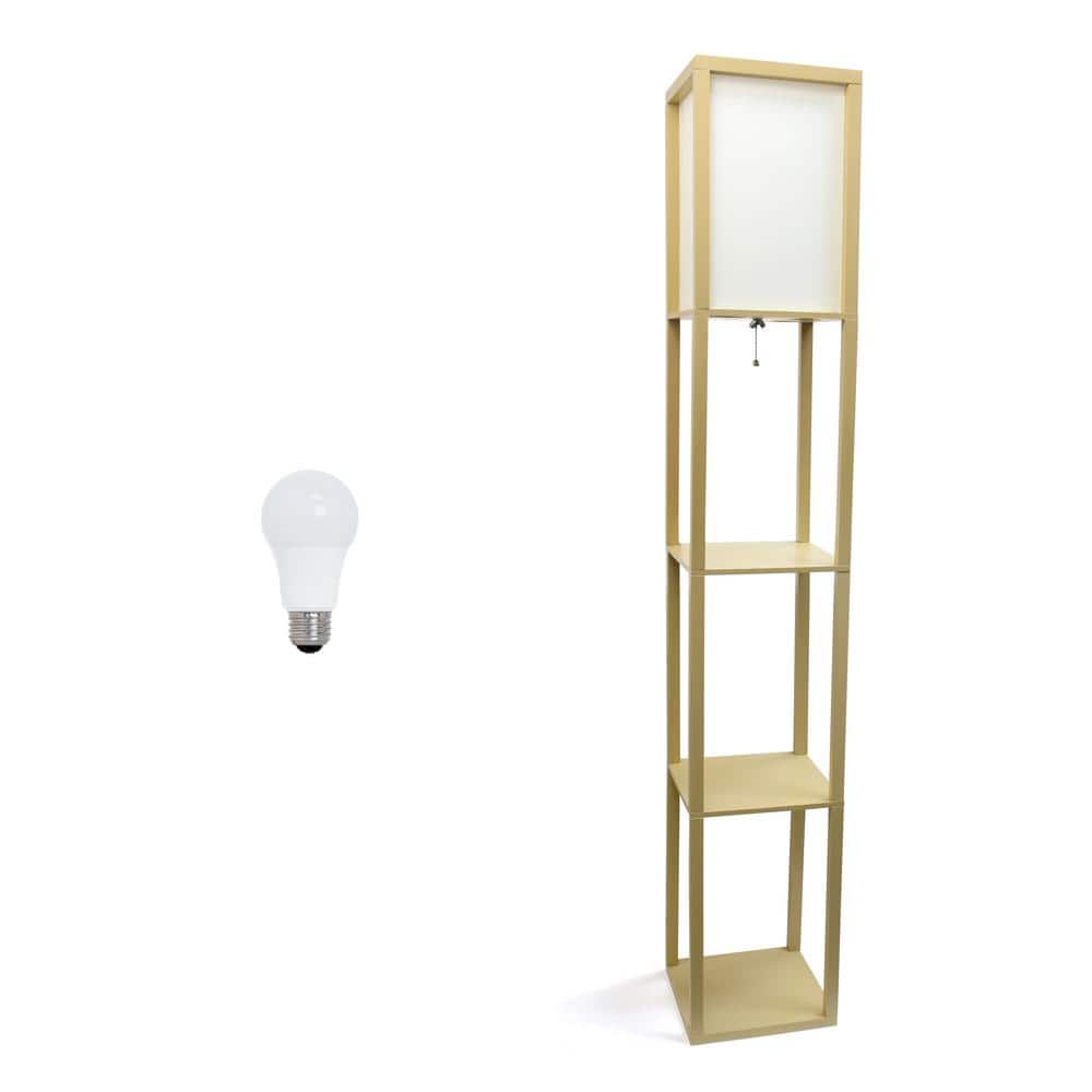 Tan Mixed Material Shelf Floor Lamp with Linen Shade