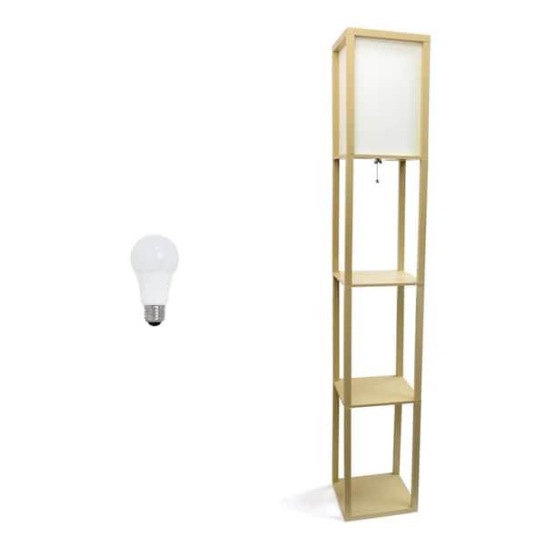 Lalia Home 62.5 in. Tan Column Shelf Floor Lamp for Living Room, Bedroom, Office, with Linen Shade and LED Bulb