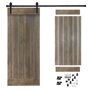 30 in. x 84 in. Briar smoke Painted Wood Sliding Door with Hardware Kit, Pre-Drilled Ready to Assemble