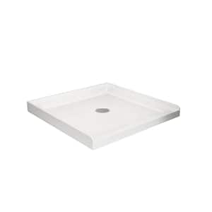 36 in. x 36 in. Shower Base White, Centered Drain and Single-Threshold, Shower Caddy in White