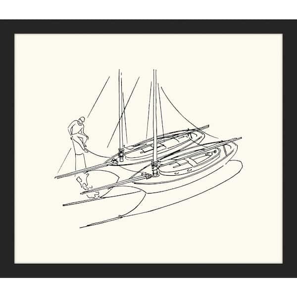 Melissa Van Hise Two Sailboats Sketch Framed Giclee Sailing Art Print 31 in. x 27 in.