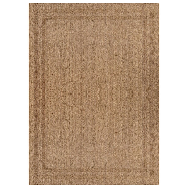Border Natural/Jute Easy-Care Indoor/Outdoor Flat Woven Area Rug 4 ft. x 6 ft. Natural