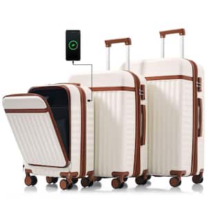Merax 3 Bags 3-Piece White and Brown Expandable ABS Hardshell