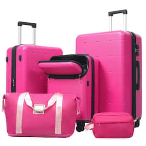 Merax 5 Bags 5-Piece Pink Expandable ABS Luggage Set with Duffel