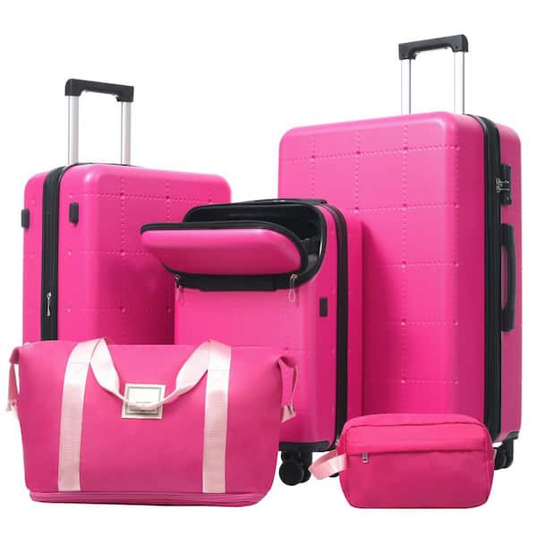 LIVACA 5-Piece Pink ABS Plastic Hardside Expandable Luggage Set