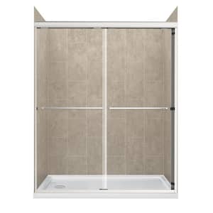 Cove 60 in. L x 32 in. W x 78 in. H Left Drain Alcove Sliding Shower Stall Kit in Shale and Brushed Nickel Hardware