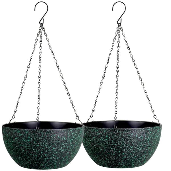 10 in 2 Pack Hanging Planters,Hanging Flower Pots with Drainage Holes and Chain,Black with Green Speckles