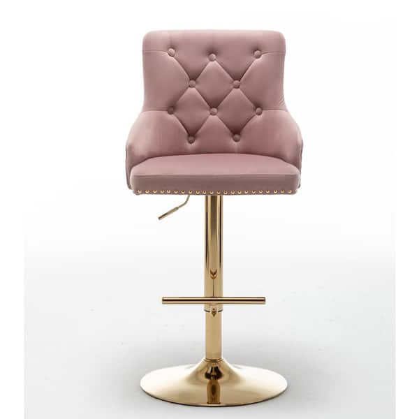 Free Shipping on Modern Pink Velvet Counter Stools Set of 2 with Back &  Footrest & Gold Frame｜Homary