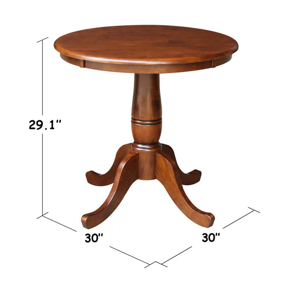 Farmhouse Espresso 30" Round Wood Pedestal Dining Table
