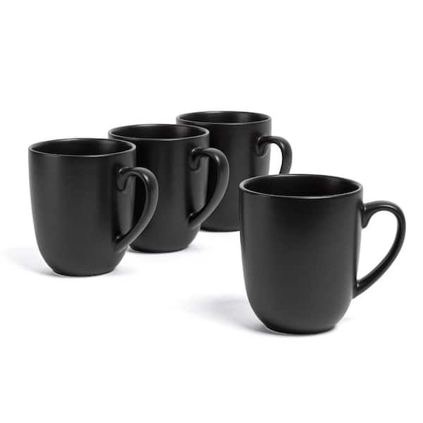 Coupe 15 oz. Semi-Matte Black Hand-Finished Stoneware Mugs, (Set of 4)