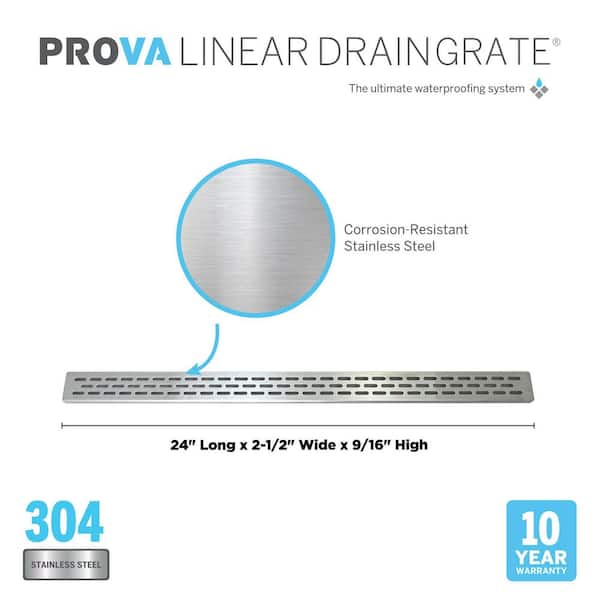 3 in. W x 24 in. L Prova Shower Kit Linear Drain Grate