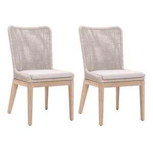 Beige and Gray Fabric Dining Chair with Wingback and Rope Woven Mesh Design (Set of 2)