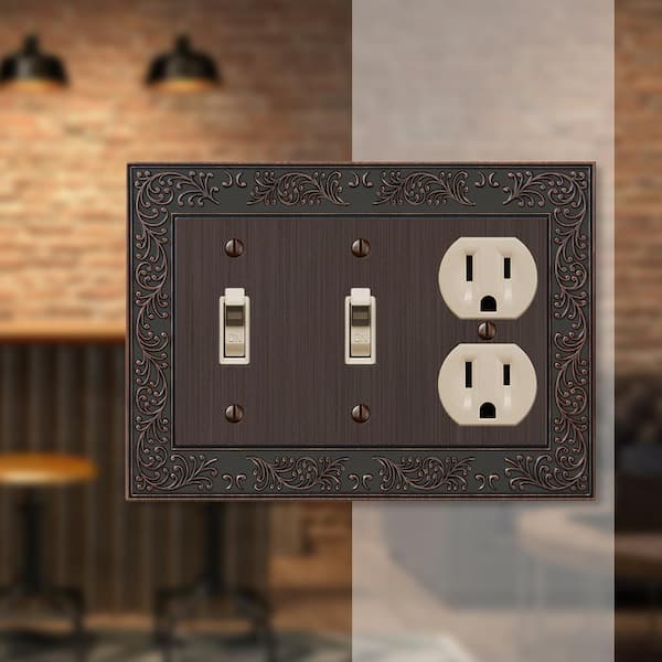 Bleinhem 3 Gang 2-Toggle and 1-Duplex Metal Wall Plate - Aged Bronze