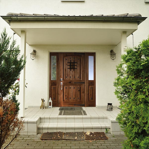 64 in. x 80 in. Mediterranean Alder Arch Top Clear Low-E Unfinished Wood Right-Hand Prehung Front Door/Half Sidelites 64 in. x 80 in. Mediterranean Alder Arch Top Clear Low-E Unfinished Wood Right-Hand Prehung Front Door/Half Sidelites